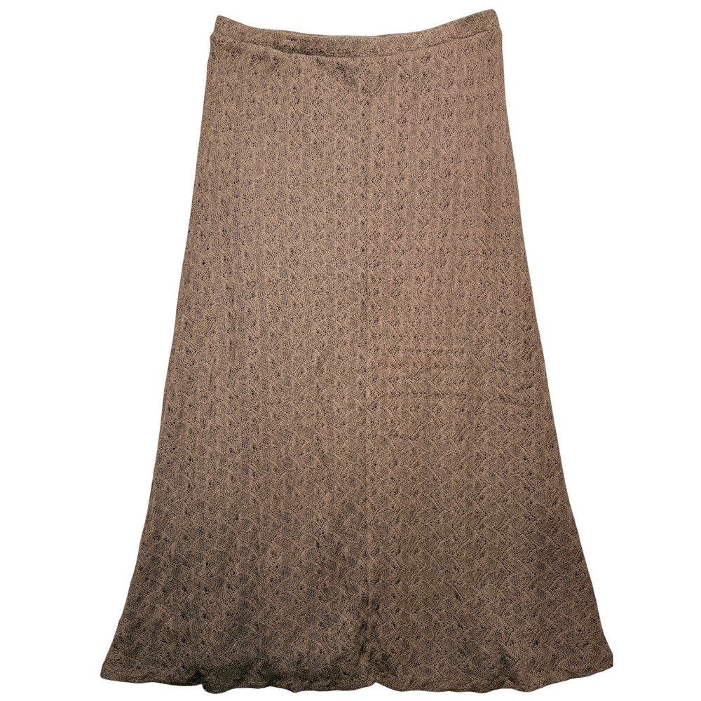 Vtg Y2k NY & Co Brown Crochet Lined Midi Skirt womens sz S Boho Festival Sweater